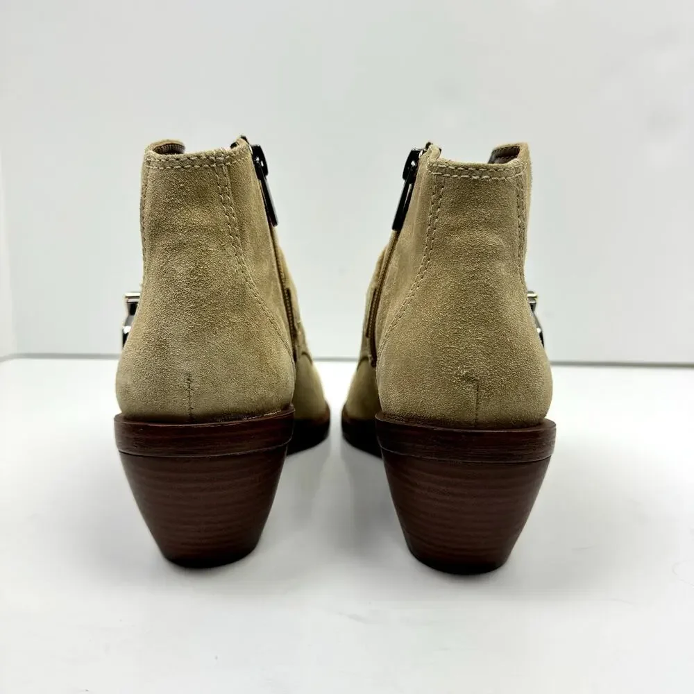 NEW Vince Camuto Ashena Tan Suede Leather Buckle Zip Up Bootie Ankle Boots